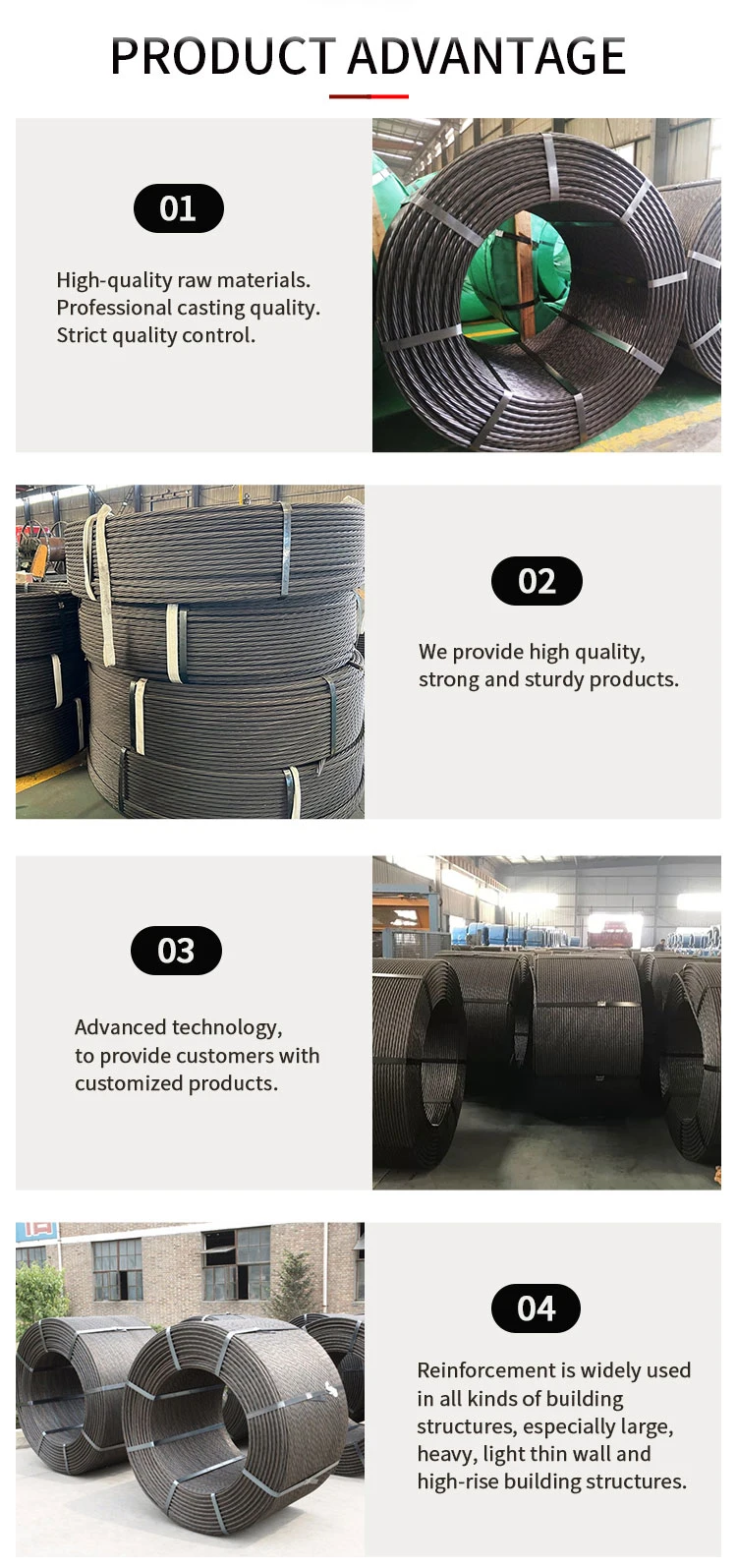 ASTM A416 BS 5896 8 mm Steel Wire Rope 0.3 Stainless Steel Shaped Wire PC Strand 6mm Stainless Galvanized PC Steel Wire